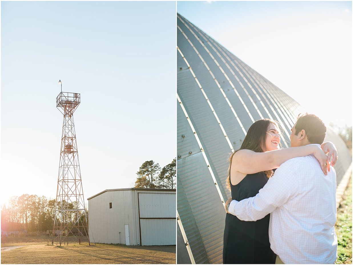 engagement photos with airplane hanger 